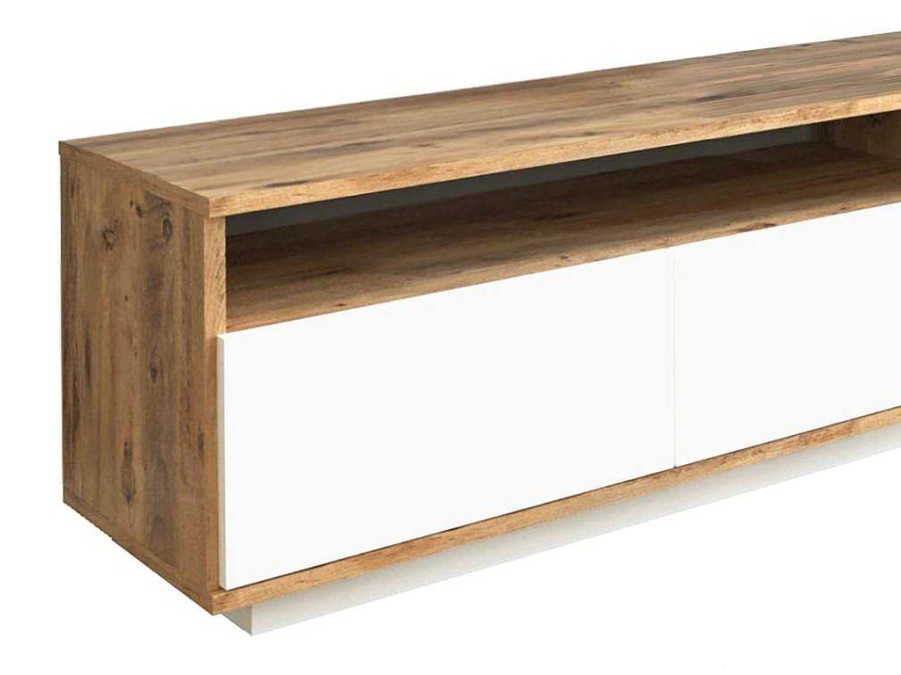 Movel De Tv | Vente-unique Movel De Tv 4 Portas E 2 Prateleiras Natural Claro E Branco - Cedona