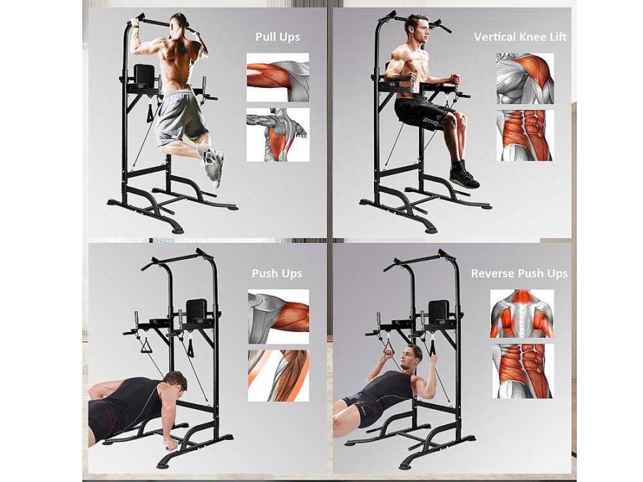 Fitness | Vente-unique Barra Multifuncoes Power Tower Dip Station Pull Up Bar Com Altura Ajustavel