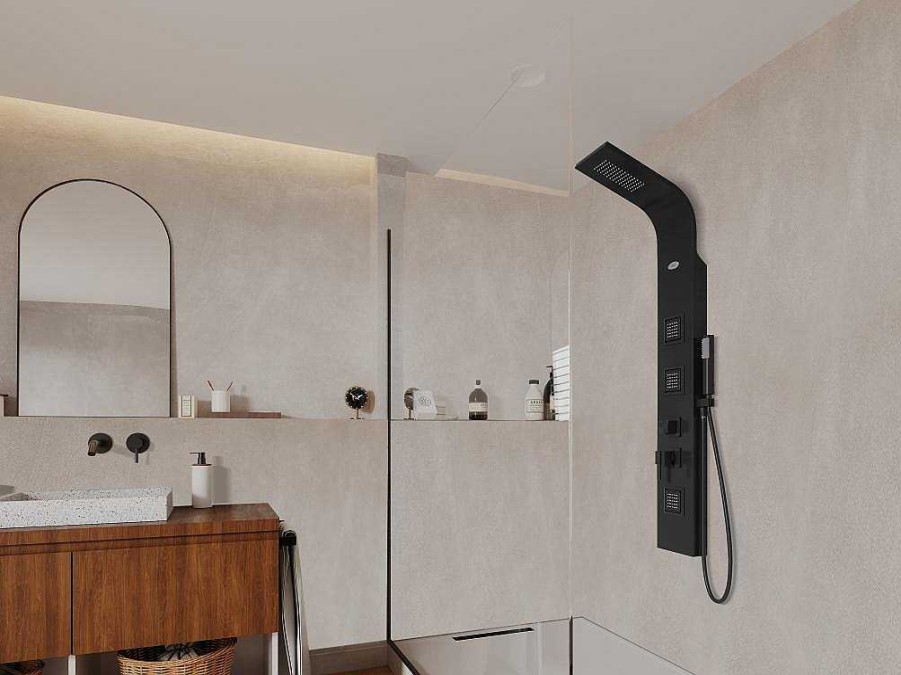 Coluna De Duche | Shower & Design Coluna De Duche Hidromassagem Tyra - Preta - 20*150 Cm