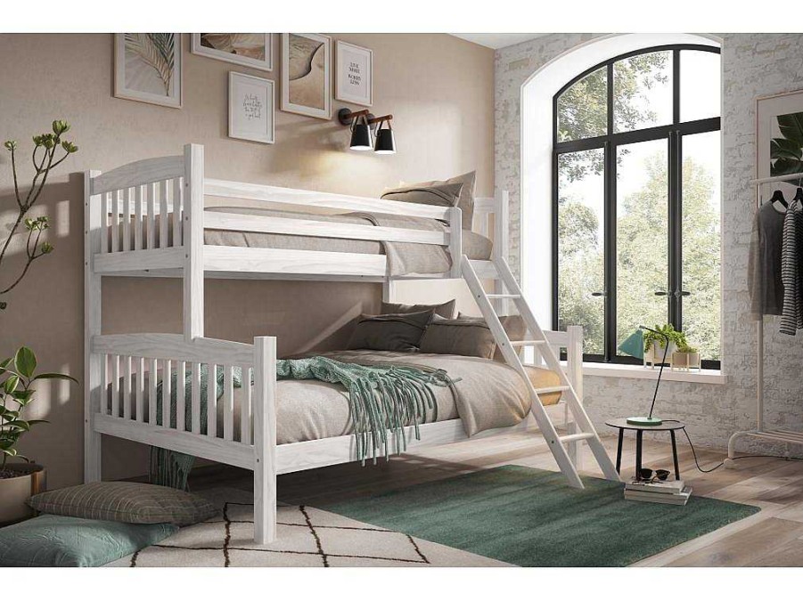 Cama De Crianca | Venprodin Beliche Triplo Duplo Duplo Infantil Em Madeira Macica 190X90/190X135 - Cor Branca