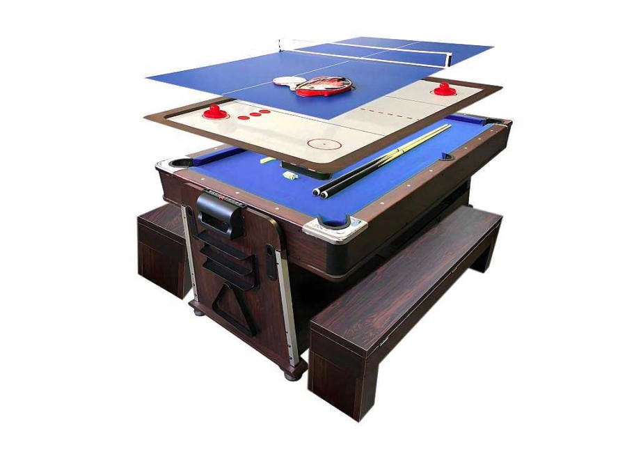 Jogo De Interior | ELITESHOPPING Mesa De Bilhar 7 Pes Multijogo Azul Air Hockey + Ping Pong - Stark Com Bancos