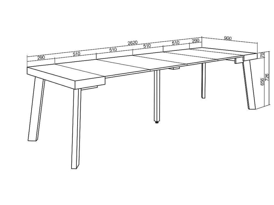 Consola | Skraut Home Mesa Consola Extensivel, 260, Para 12 Pessoas, Pes De Madeira, Preto