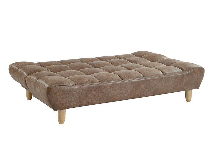 Sofa Cama Clic-Clac E Dobravel | Vente-unique Sofa Cama Clic Clac De 3 Lugares Em Microfibra Efeito Envelhecido Castanho Vintage - Esteban