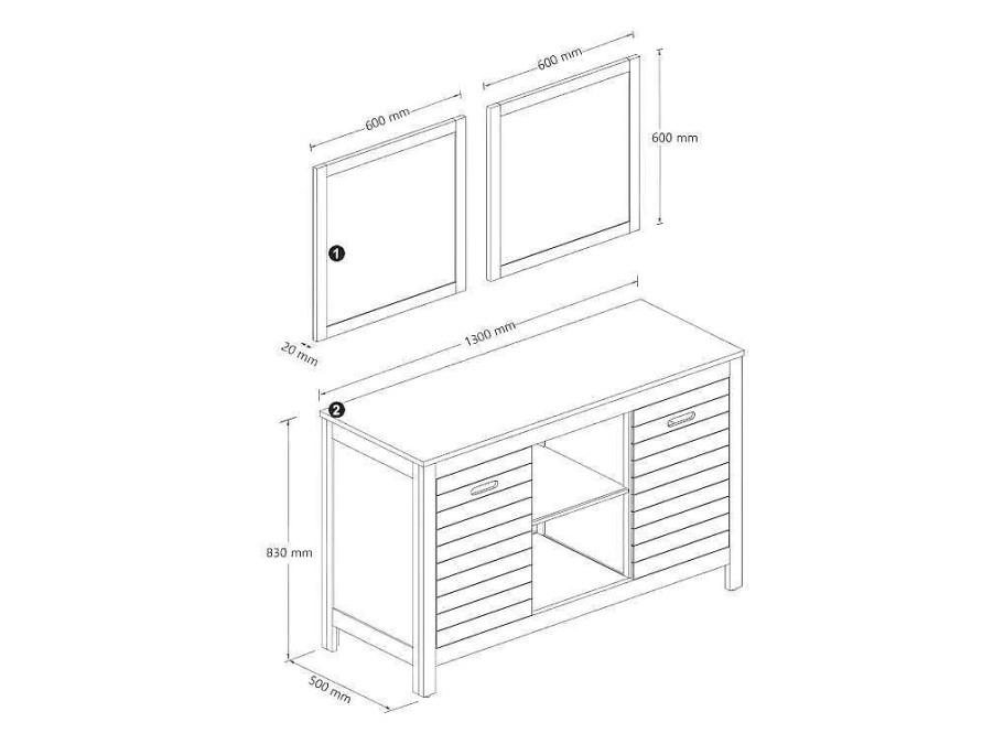 Movel Lavatorio Duplo | Vente-unique Movel De Casa De Banho Em Madeira De Acacia Com Lavatorio Duplo E Espelhos De 130 Cm - Pulukan