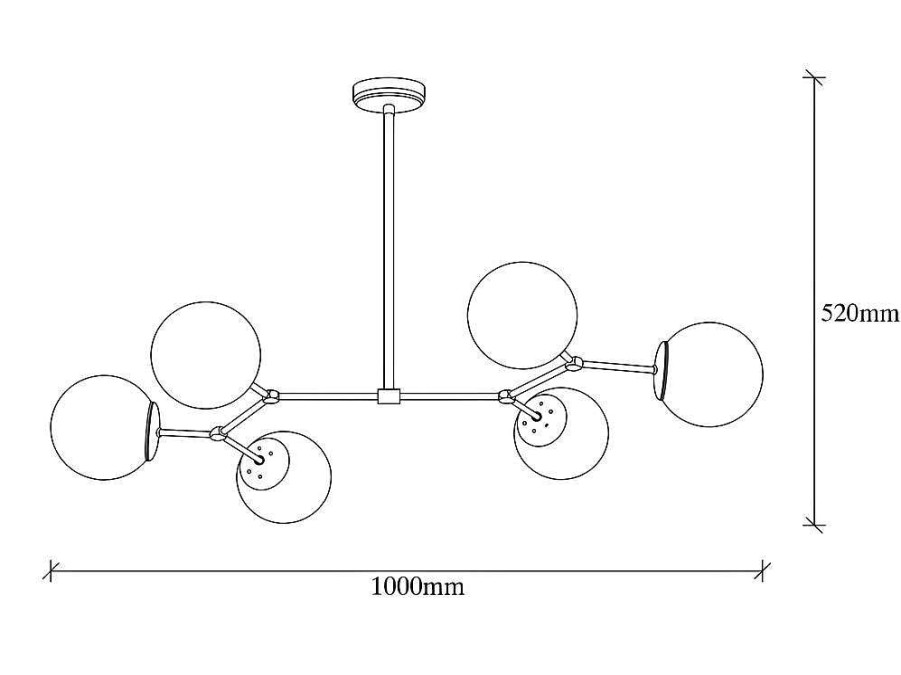 Candeeiro Suspenso | OZAIA Candeeiro De Teto Em Metal 6 Globos De C. 100 X A. 52 Cm Cor Preto E Branco - Damar