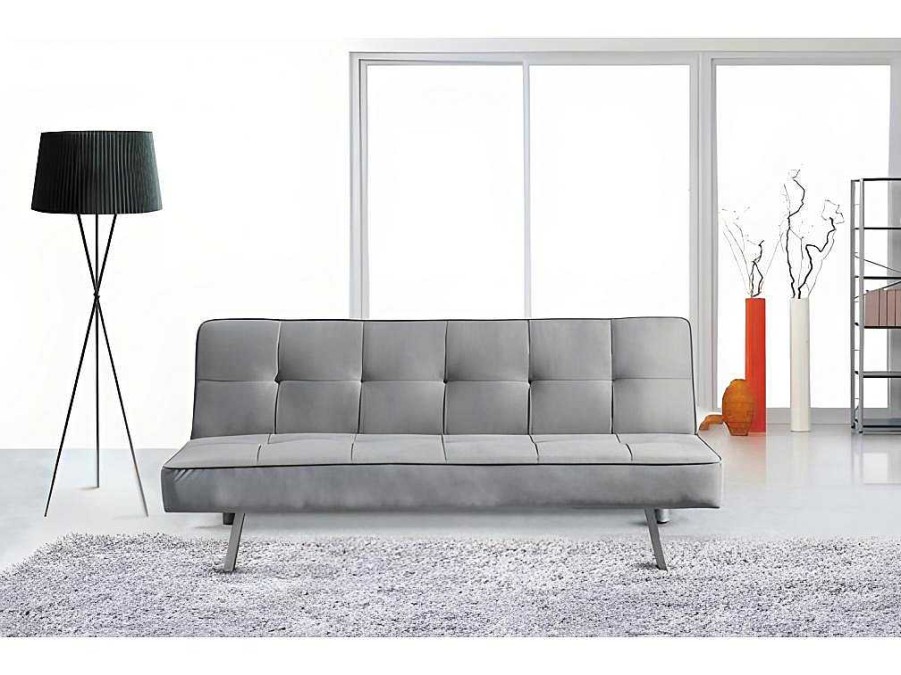 Sofa Cama Clic-Clac E Dobravel | Saldosystocks Sofa Cama 2 Plazas Ainhoa Clic Clac Terciopelo 175X74Cm Gris