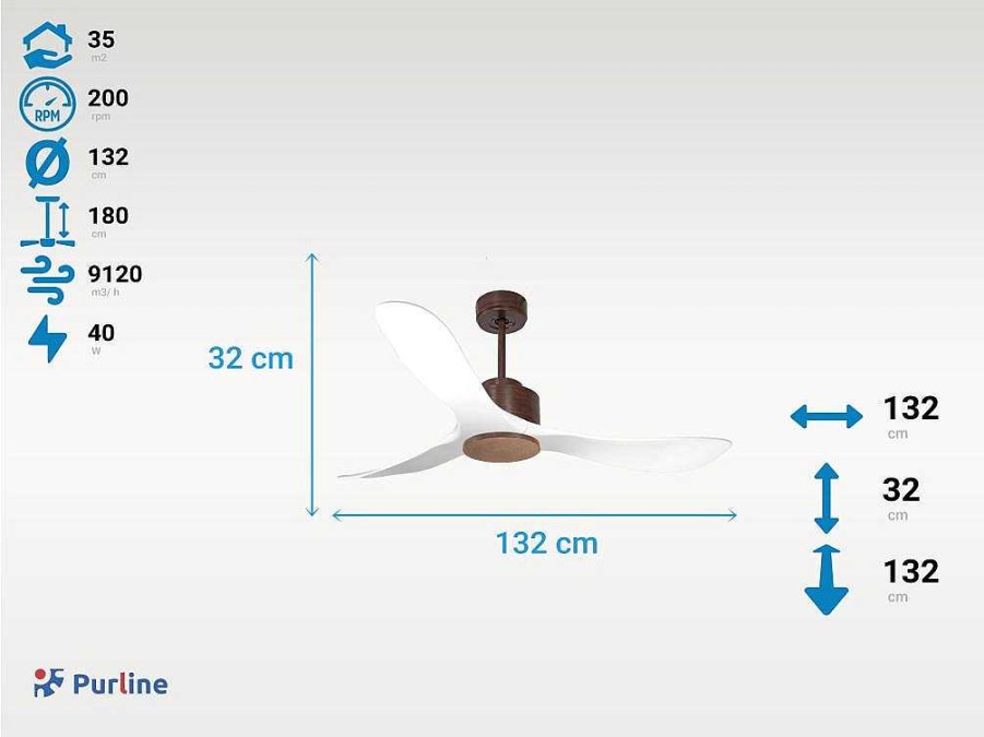 Ventilador | Purline Ventilador De Tecto Reversivel Termostato Regulavel Termostato Wifi Motor Dc Tectos Inclinados Controlo Remoto Luz De Tres Tons Memoria Hipersilenciosa