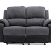 Sofa De Relaxamento Manual | Vente-unique Sofa De 2 Lugares Articulado Em Microfibra E Pele Sintetica Cinzento E Preto - Brody