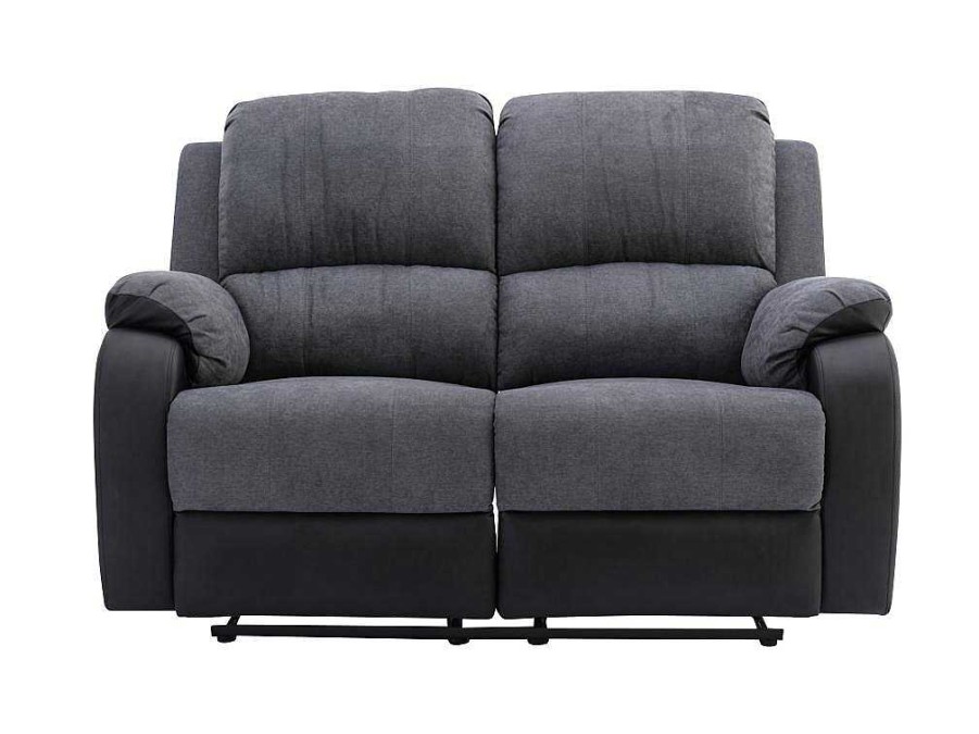 Sofa De Relaxamento Manual | Vente-unique Sofa De 2 Lugares Articulado Em Microfibra E Pele Sintetica Cinzento E Preto - Brody