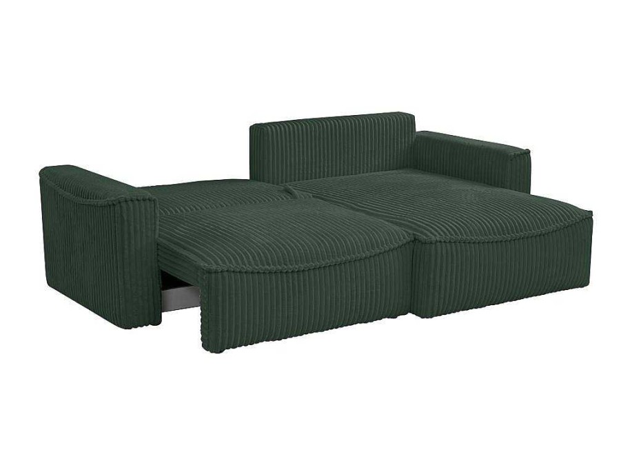 Sofa De 4 Lugares | Vente-unique Sofa De Canto Convertivel Reversivel Veludo Canelado Grosso Verde - Asturio