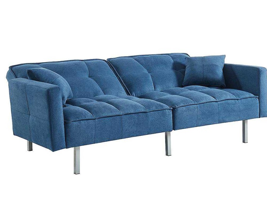 Sofa Cama Clic-Clac E Dobravel | Vente-unique Sofa De 3 Lugares Convertivel Clic-Clac Em Tecido Miney - Azul