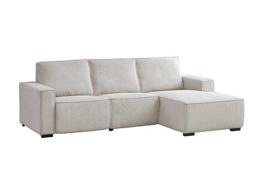 Promocoes Sofas & Poltronas | Vente-unique Sofa De Canto Direito Articulado Eletrico Veludo Canelado Beige - Amelio