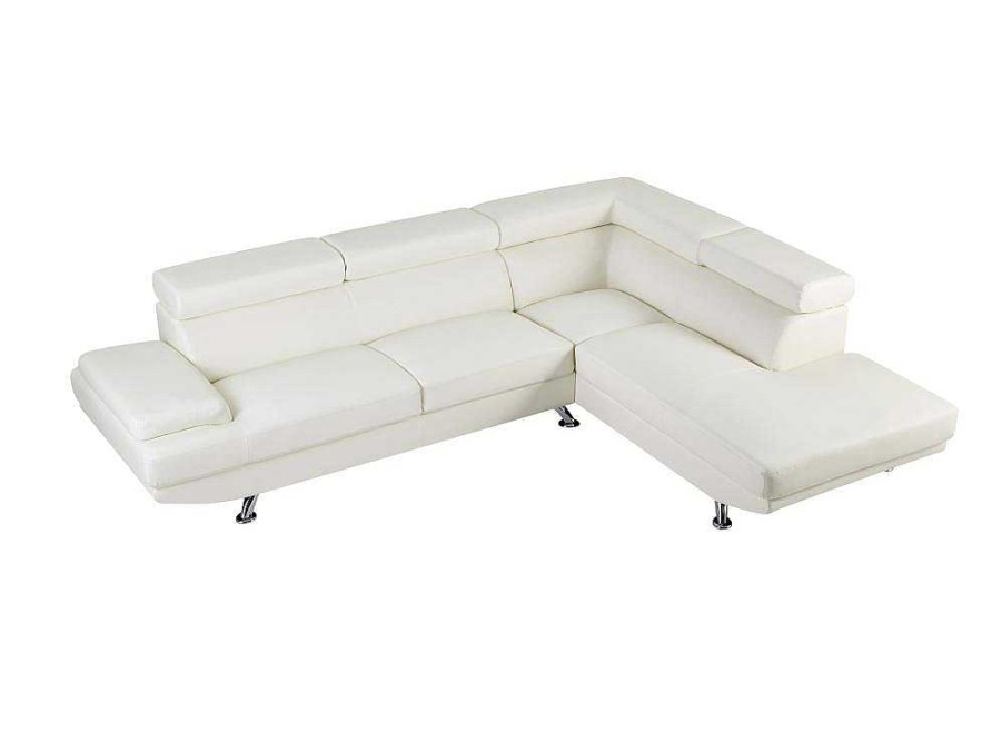 Sofa Em Pele Sintetica | Vente-unique Sofa De Canto Tamanho Xl Em Pele Sintetica Branco - Canto Direito - Romain