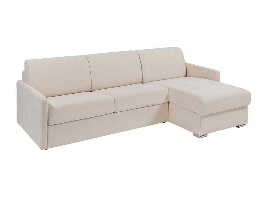 Sofa Cama De Abertura Rapida | Vente-unique Sofa De Canto Convertivel Abertura Rapida E Reversivel Tecido Bege, Cama 140 Cm E Colchao 18 Cm - Calife