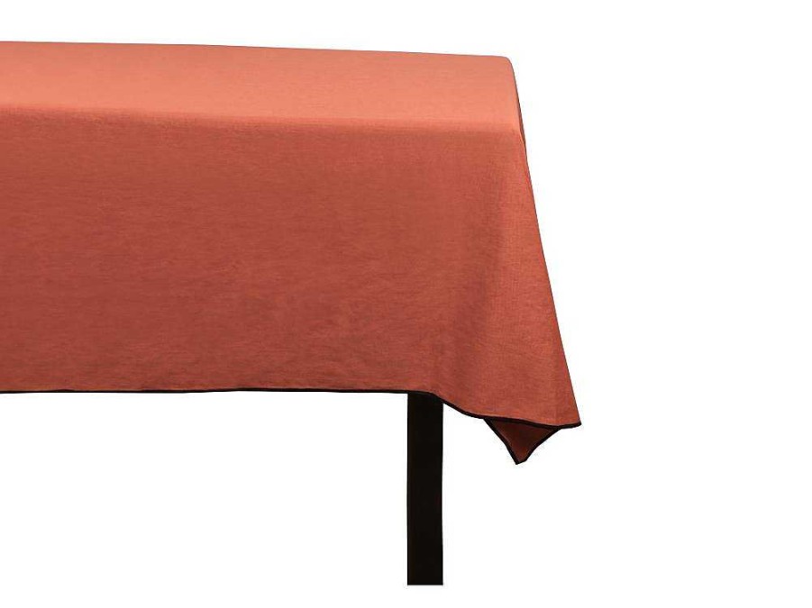 Texteis De Mesa | OZAIA Toalha Em Algodao E Linha Com Borda Preta 170 X 170 Cm Terracota - Borina