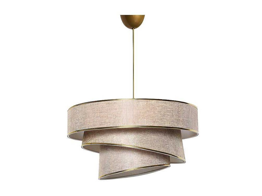 Candeeiro Suspenso | OZAIA Candeeiro De Teto Em Tecido E Metal De D. 40 X A. 72 Cm Cor Taupe E Dourado - Tairon