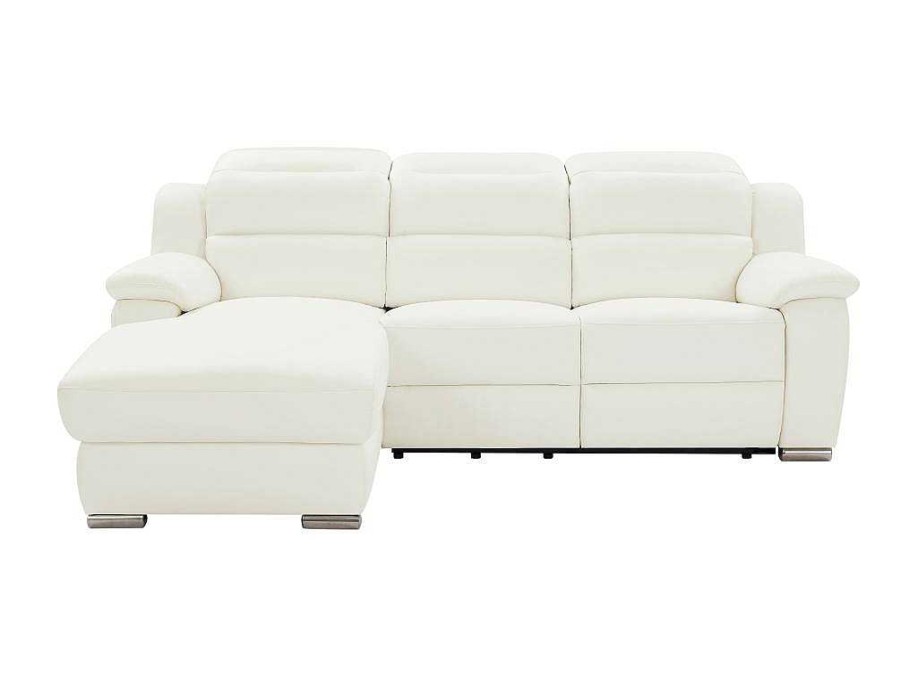 Sofa De Relaxamento Eletrico | Vente-unique Sofa De Canto Esquerdo Articulado Eletrico Pele Branco - Arena Iii