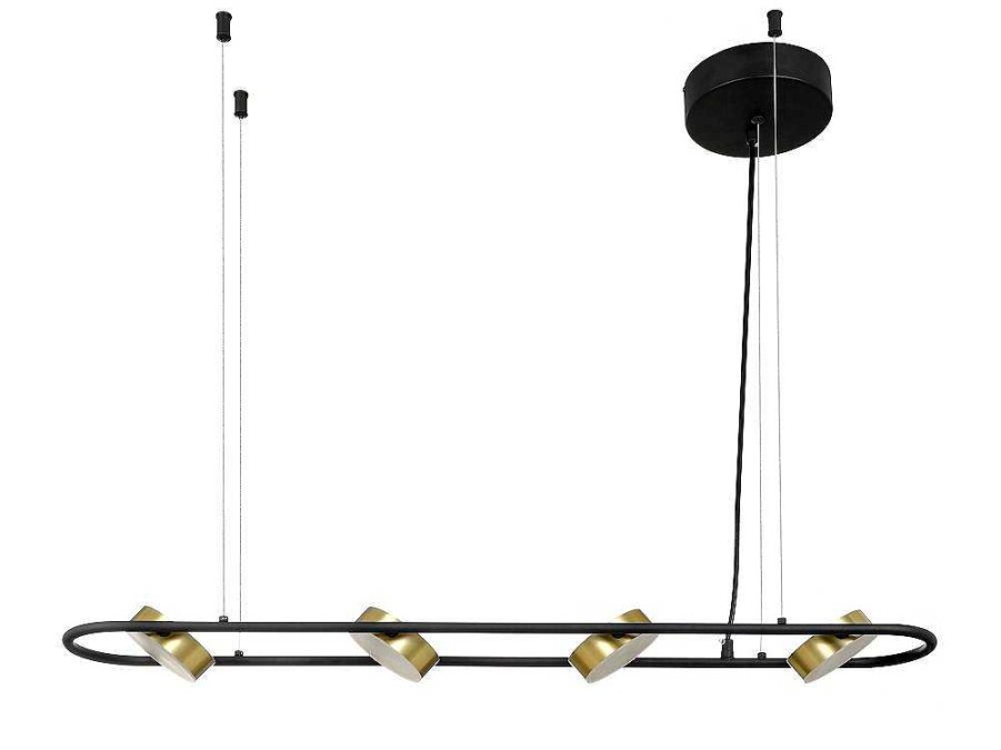 Candeeiro Suspenso | OZAIA Candeeiro Suspenso Com Leds Metal E Aluminio, 4 Focos, L85 Cm Preto E Dourado - Grimbsy