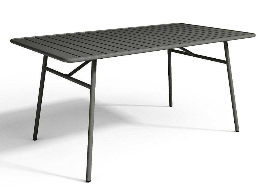 Conjunto Mesa E Cadeiras De Jardim | MYLIA Conjunto De Jantar De Jardim Em Metal, Uma Mesa C. 160 Cm Com 2 Cadeiroes Empilhaveis E 4 Cadeiras Empilhaveis, Cinzento-Escuro - Mirmande