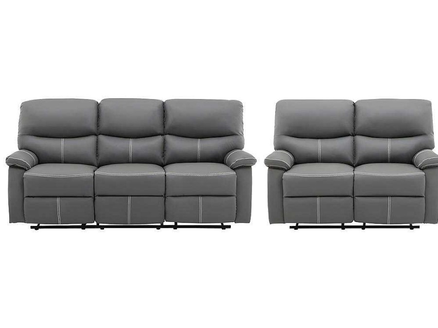 Conjunto De Sofa | Vente-unique Sofas De 3+2 Lugares Articulados Em Pele Sintetica Cinza - Canby