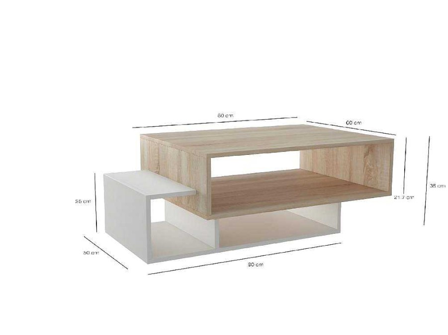 Mesa De Centro | Homemania Mesa De Cafe Gemini, Branco, Sonoma, 100X60X35 Cm, Epikasa