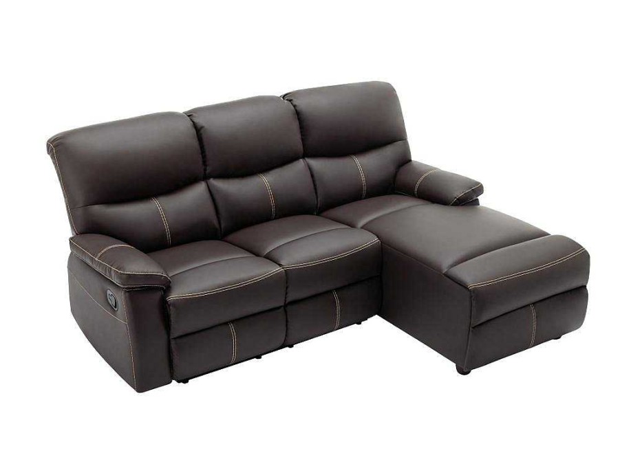 Sofa De Relaxamento Manual | Vente-unique Sofa De Canto Direito Articulado Pele Sintetica Castanho - Canby