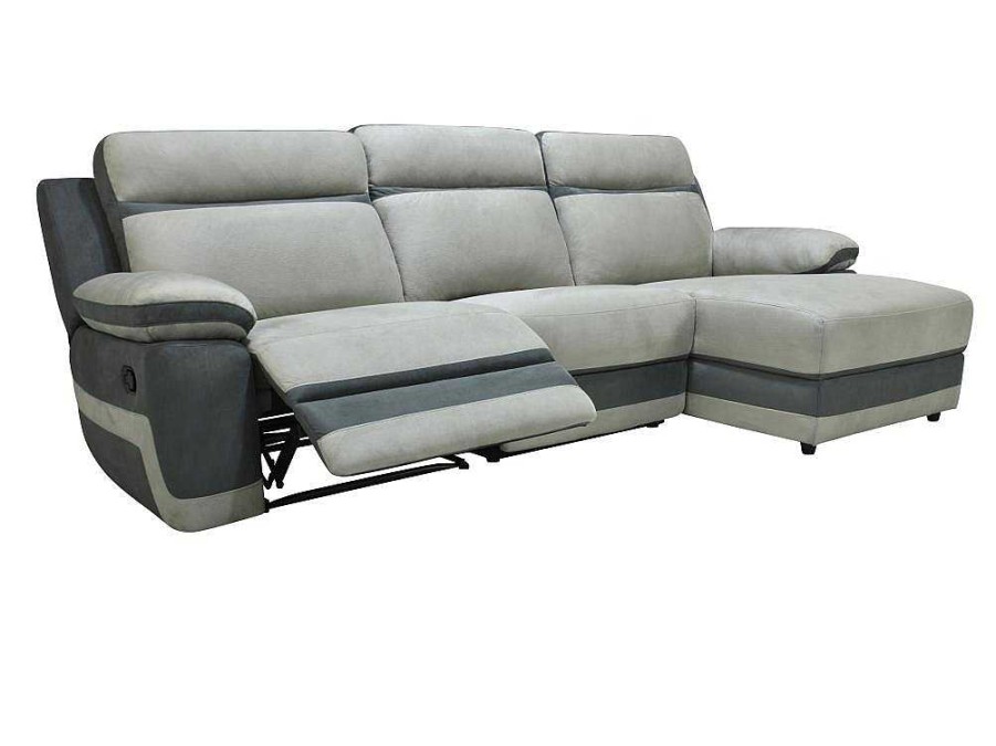 Sofa De Relaxamento Manual | Vente-unique Sofa De Canto Direito Articulado Microfibra Cinzento-Claro E Faixas Antracite - Talca