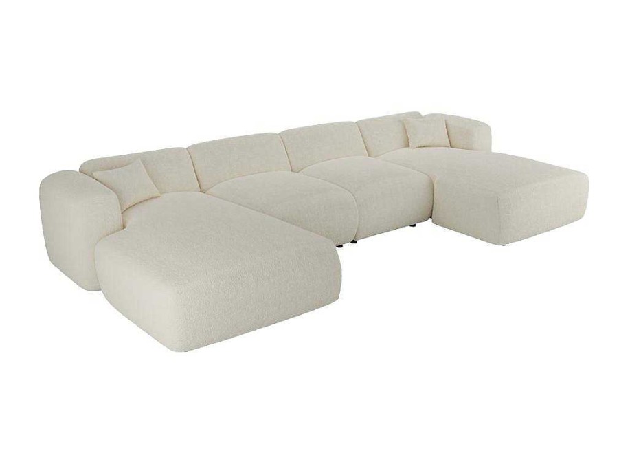 Promocoes Sofas & Poltronas | Maison Céphy Grande Sofa De Canto Panoramico Tecido Boucle Branco - Pogni De Maison Cephy