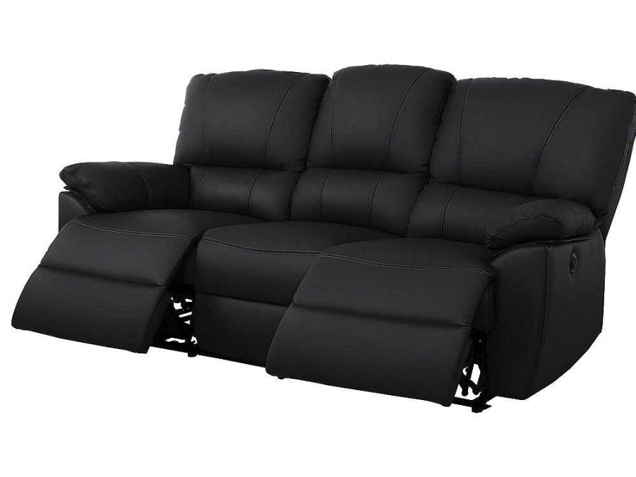 Conjunto Sofa E Poltrona | Vente-unique Sofa De 3+2+1 Lugares Relax Eletrico Em Pele Preto - Marcis