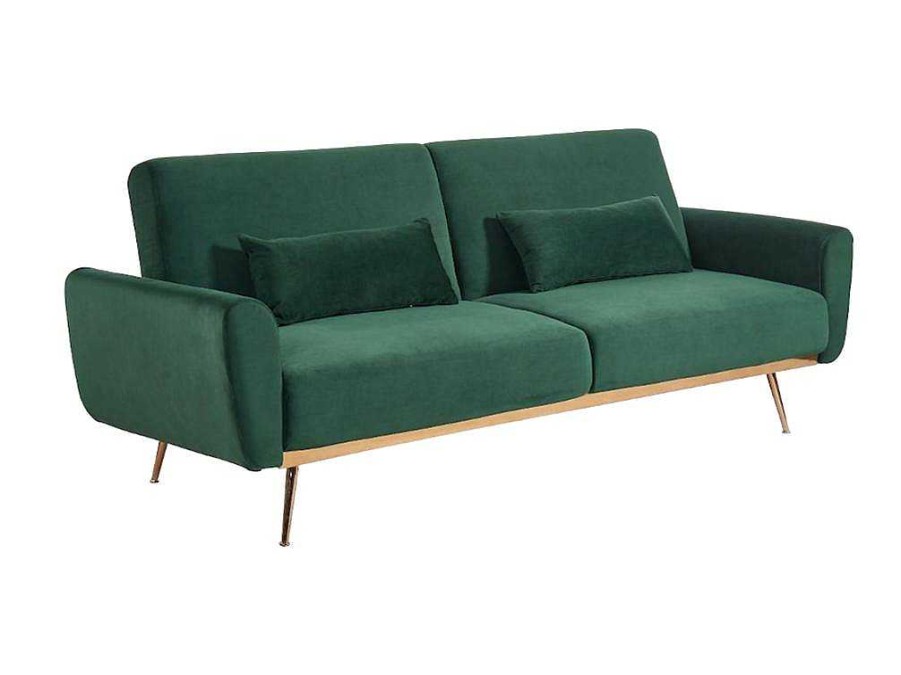 Sofa Cama Clic-Clac E Dobravel | Vente-unique Sofa Cama Clic Clac De 3 Lugare Em Veludo Verde Abeto -Launei