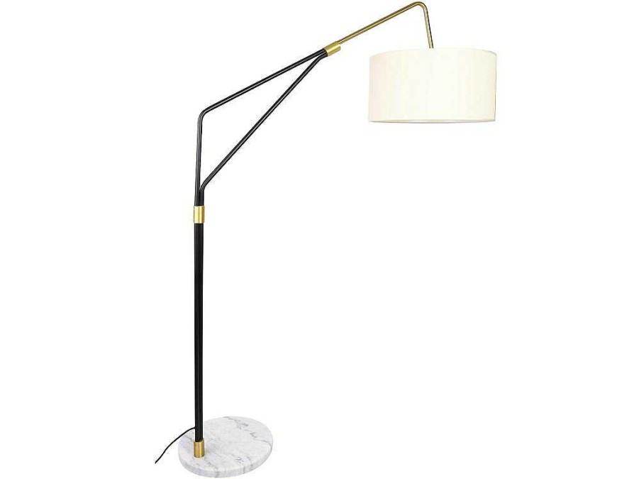 Candeeiro De Pe | OZAIA Candeeiro De Pe Metal, Linho E Marmore C122 X A180 Cm Branco, Preto E Dourado - Masdar