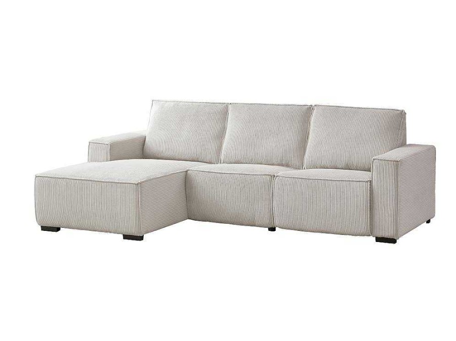 Sofa | Vente-unique Sofa De Canto Esquerdo Articulado Eletrico Veludo Canelado Cinzento-Claro - Amelio