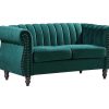 Sofa De 2 Lugares | Vente-unique Sofa Chesterfield 2 Lugares Veludo Verde Esmeralda - Trumbo