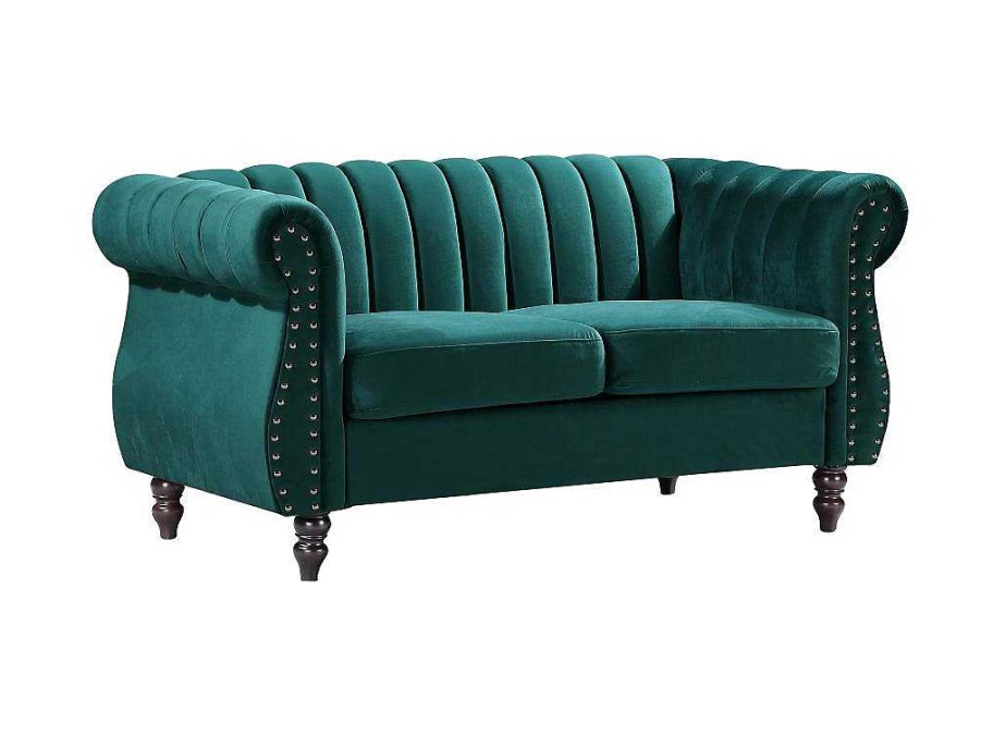 Sofa De 2 Lugares | Vente-unique Sofa Chesterfield 2 Lugares Veludo Verde Esmeralda - Trumbo