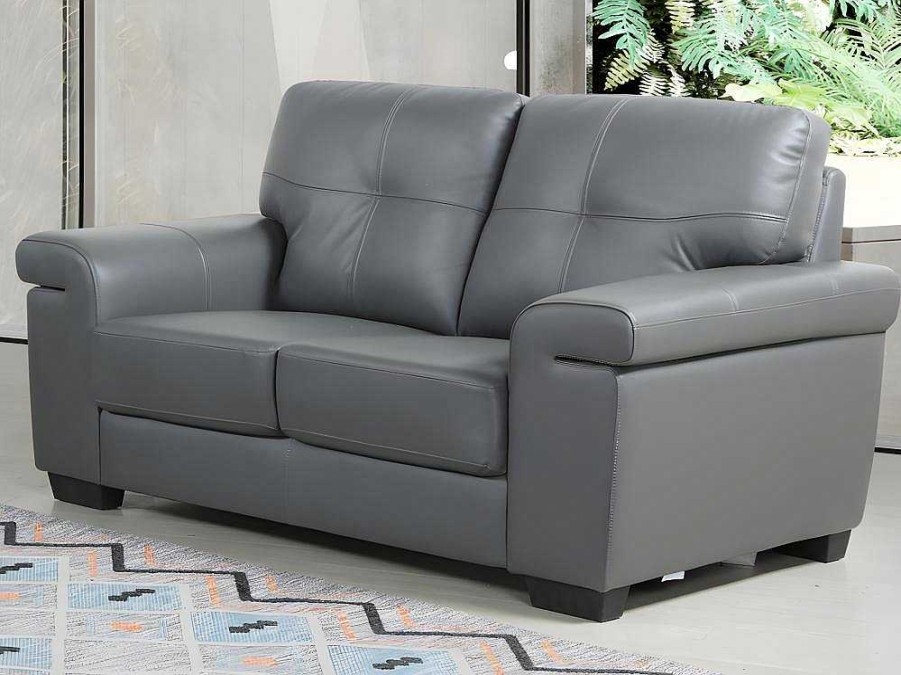 Conjunto De Sofa | Vente-unique Sofas 3+2 Lugares Em Pele Cinzento - Hazel