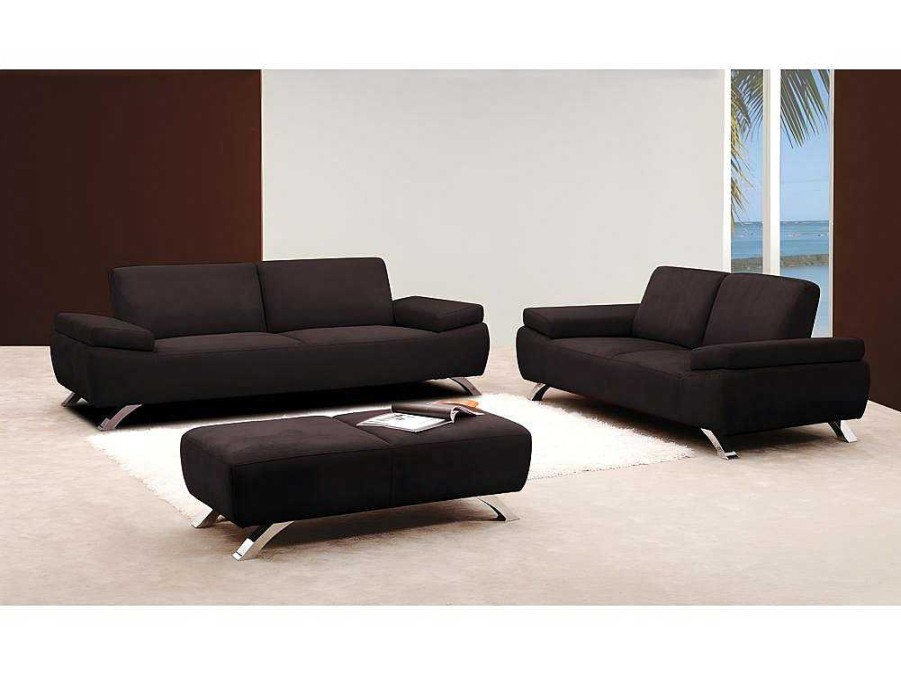 Conjunto De Sofa | Vente-unique Sofa 3+2 Lugares Em Microfibra Castanho - Polka