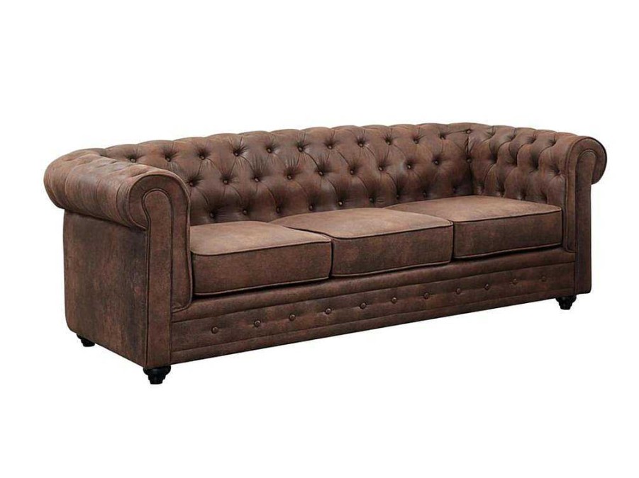 Sofa | Vente-unique Sofa De 3 Lugares Chesterfield Em Microfibra Com Aspeto De Pele Envelhecida