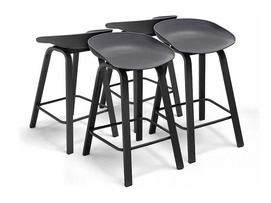 Bancos De Bar | Frankystar Kiel - Conjunto De 4 Bancos De Design Em Metal E Pp Preto