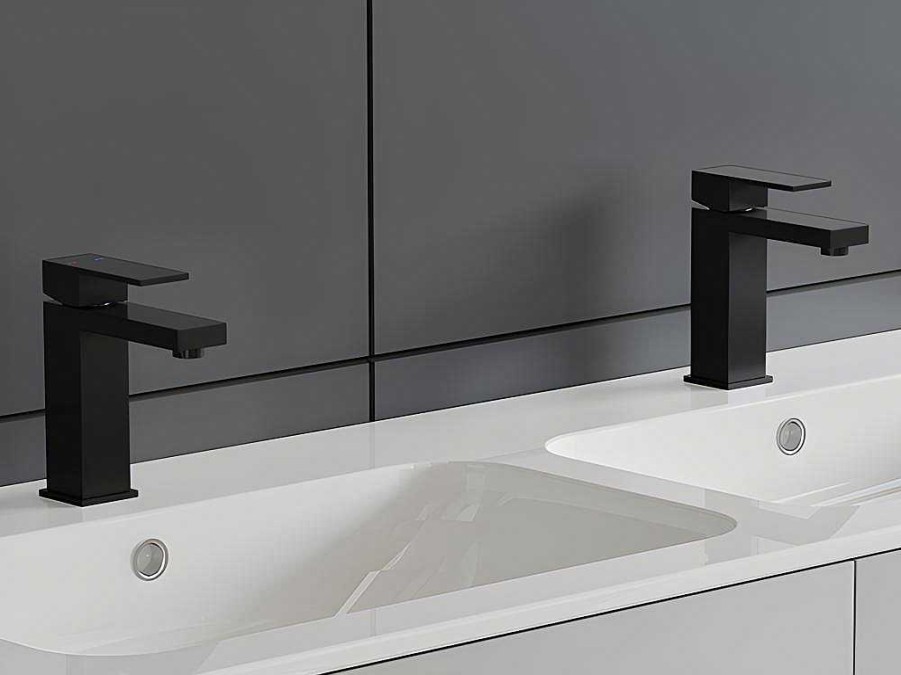 Torneira | Shower & Design Torneira Misturadora Mecanica Quadrada Em Inox Escovado Preto Mate A17,3 Cm - Canilas