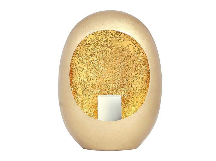 Casticais Decorativos E Velas | OZAIA Porta-Velas Em Metal C. 26 X A.33 Cm Acabamento Latao E Folhas Douradas, Dourado - Belinni