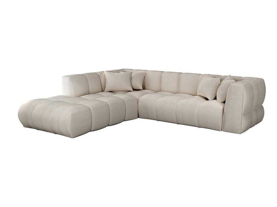 Sofa | Maison Céphy Grande Sofa De Canto Esquerdo Em Veludo Canelado Bege - Naemia