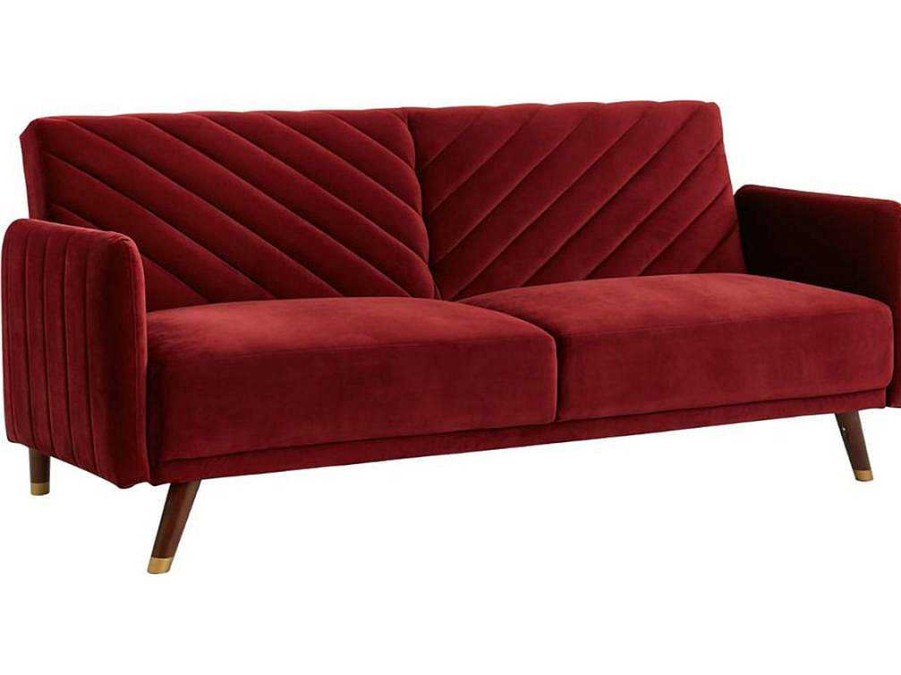 Sofa Cama Clic-Clac E Dobravel | Vente-unique Sofa Cama De 3 Lugares Convertivel Em Cama Em Veludo Vermelho - Joris