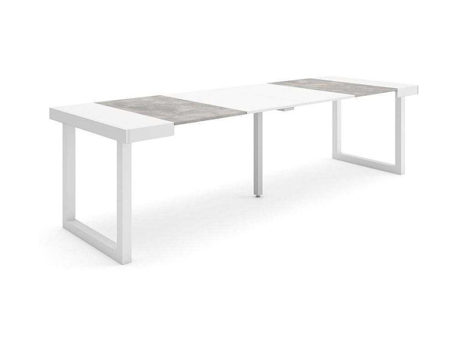 Consola | Skraut Home Mesa Consola Extensivel, 260, Para 12 Pessoas, Pes De Madeira, Branco E Cinzento