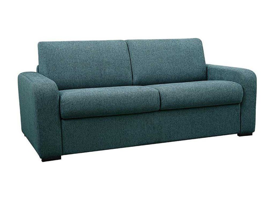 Sofa Cama De Abertura Rapida | Vente-unique Sofa De 3 Lugares Convertivel De Abertura Rapida Em Tecido Cor Azul Bevis - Colchao De 18 Cm