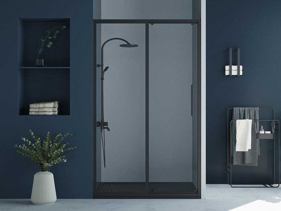 Painel De Duche | Shower & Design Porta De Duche De Correr Preto Mate Estilo Industrial 120X195 Cm - Toroni