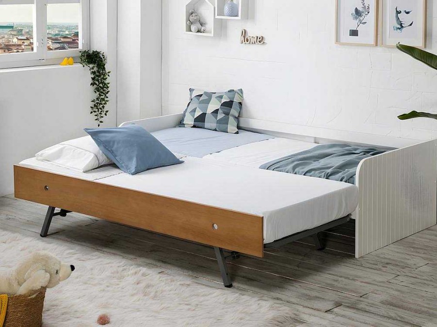 Cama De Crianca | Vente-unique Cama Dupla Banco 2X90X190 Cm Mdf Branco E Cerejeira - Juliette