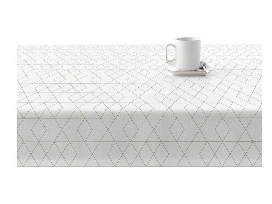 Texteis De Mesa | Purline Nappe Anti-Taches 100% Coton 1 Piece Blanc A Lignes Vertes 200X140