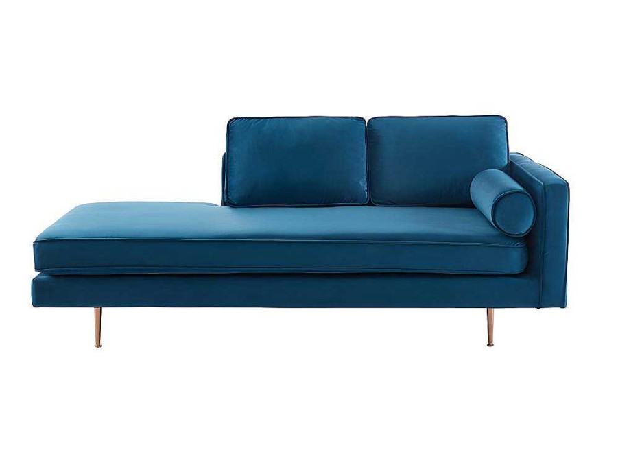 Chaise Longue | Vente-unique Chaise-Longue Esquerda Em Veludo Kahel - Azul-Escerdeado