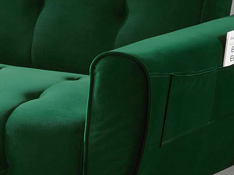 Sofa Cama Clic-Clac E Dobravel | Vente-unique Sofa Cama Clic Calc De 3 Lugares Em Veludo Verde Abeto - Polani