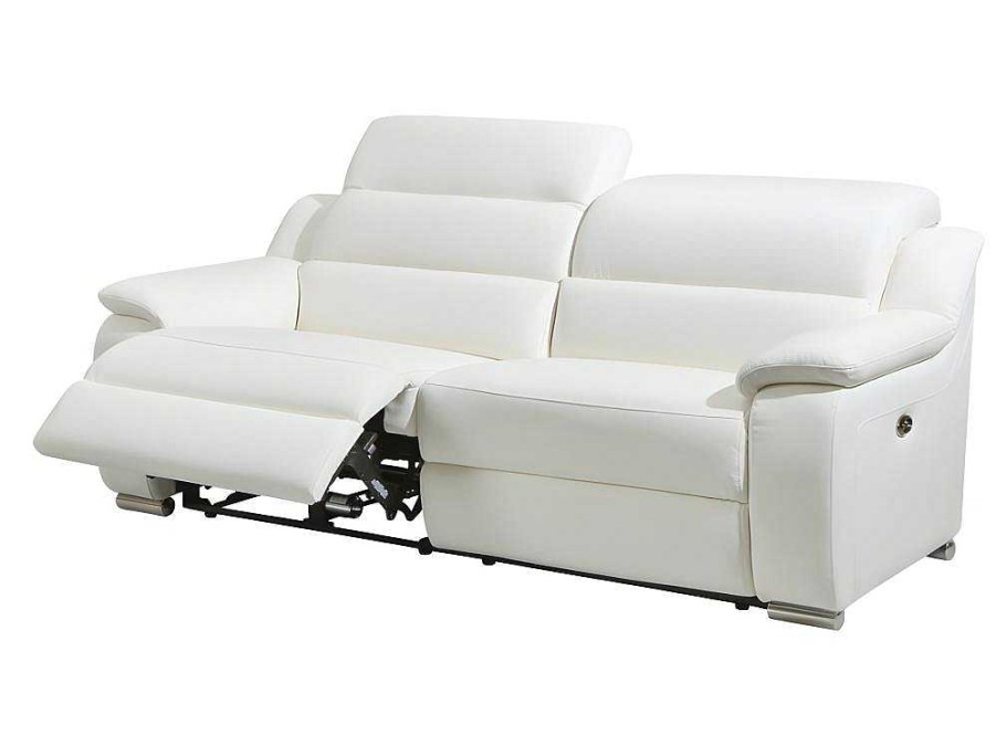 Sofa De Relaxamento Eletrico | Vente-unique Sofa De 3 Lugares Relax Electrico Em Pele Marfim - Arena Iii